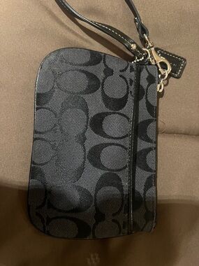 Coach Black Signature C Wristlet with Silver Hardware